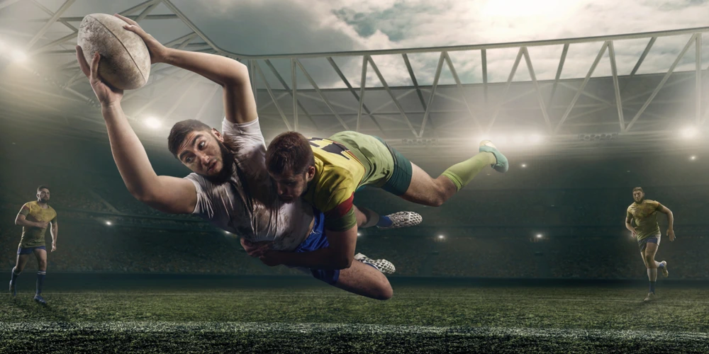 Rugby players in action