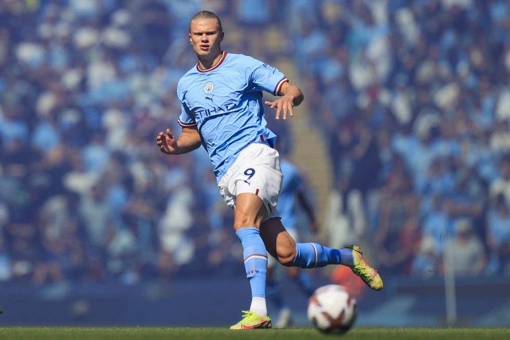 Erling Braut Haaland in the Manchester City shirt